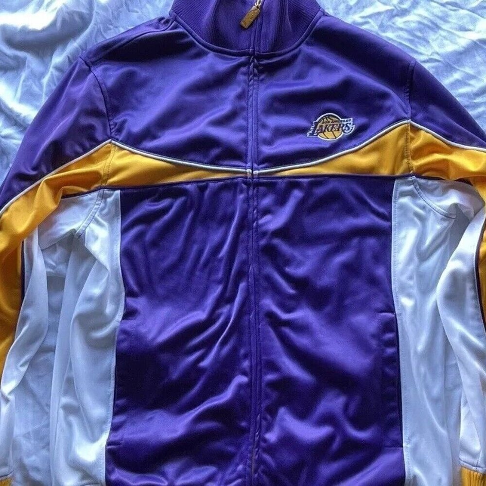 Vintage Los Angeles Lakers Jacket Purple Yellow UNK BLUE LABEL Men’s sz Large